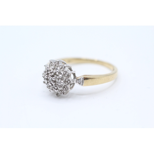 69 - 9ct gold diamond cluster dress ring (2.9g) Size  P