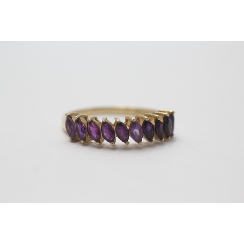 7 - 9ct gold marquise cut amethyst half eternity ring (2.8g) Size  S 1/2