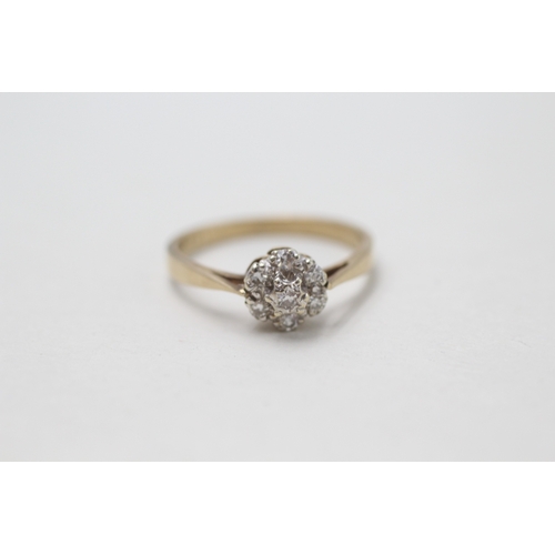 73 - 9ct gold diamond cluster ring (1.7g) Size  O