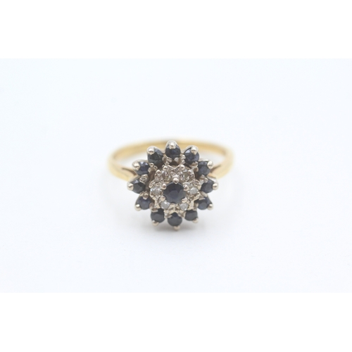 79 - 18ct gold sapphire and diamond cluster dress ring (3.8g) Size  K