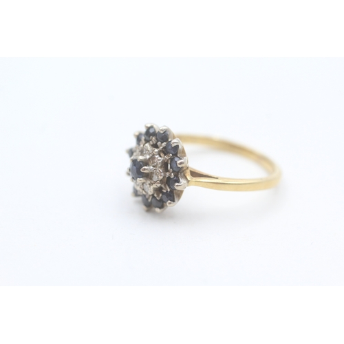 79 - 18ct gold sapphire and diamond cluster dress ring (3.8g) Size  K