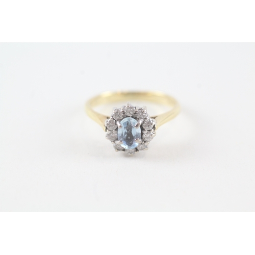 9 - 18ct gold diamond and aquamarine halo ring (3.1g) Size  K