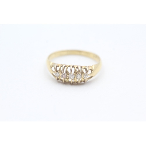 97 - 18ct gold vintage diamond five stone dress ring with open work gallery (1.6g) Size  K 1/2