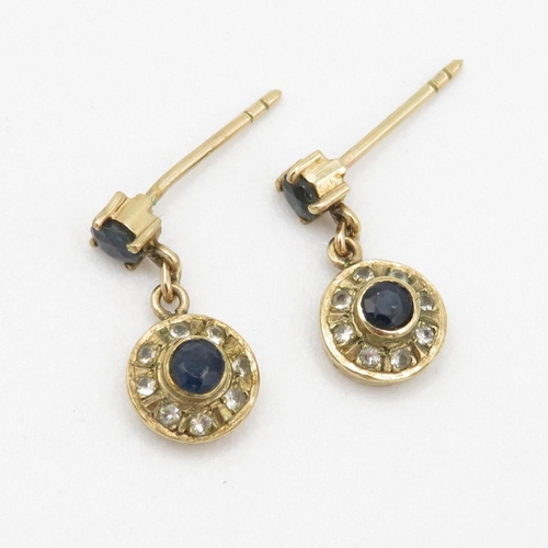 91 - 9ct gold sapphire and paste drop stud earrings (1.5g)