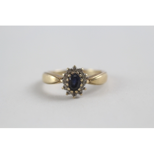 11 - 9ct gold diamond and sapphire set cluster ring (3.1g) Size Q