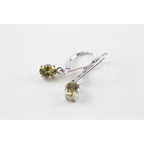 114 - 9ct white gold oval cut citrine set drop earrings (1.3g)