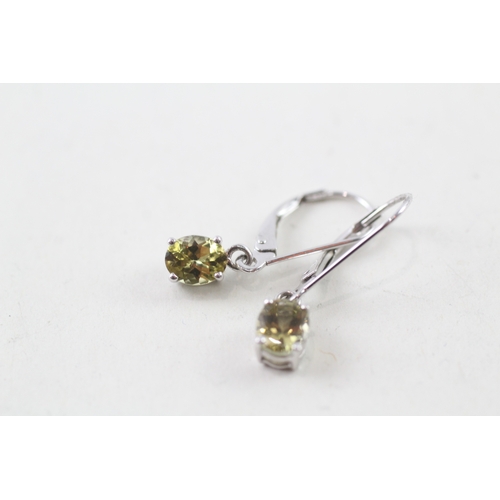 114 - 9ct white gold oval cut citrine set drop earrings (1.3g)