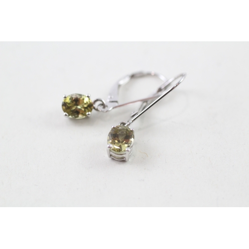 114 - 9ct white gold oval cut citrine set drop earrings (1.3g)