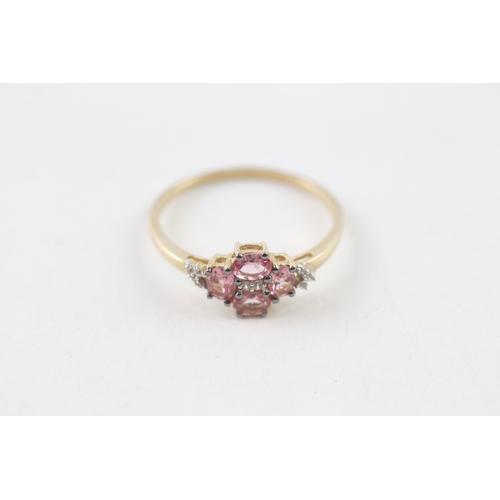 116 - 9ct gold pink sapphire and diamond set cluster ring (1.7g) Size R 1/2