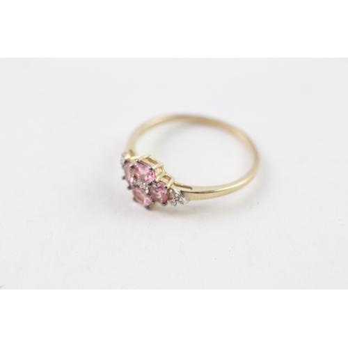 116 - 9ct gold pink sapphire and diamond set cluster ring (1.7g) Size R 1/2