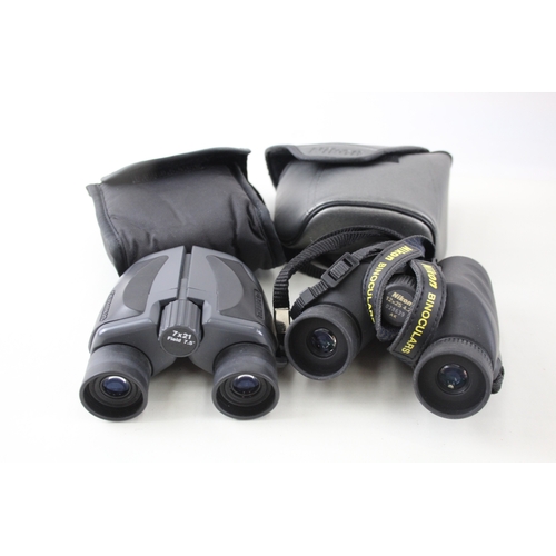 354 - Nikon Travelite V 12x25 & Olympus PC III 7x21 Compact Binoculars Working x 2