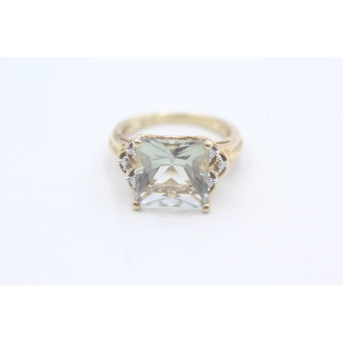 36 - 9ct gold diamond and prasiolite ring (3.3g) Size L 1/2