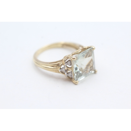 36 - 9ct gold diamond and prasiolite ring (3.3g) Size L 1/2