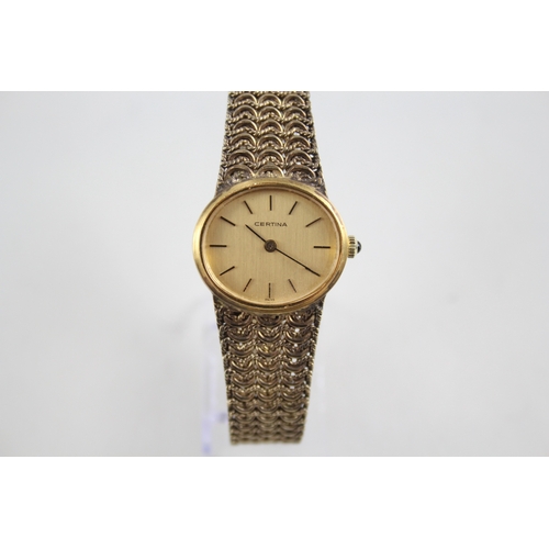 362 - Women's Vintage Certina 925 Silver Bracelet Gold Tone Watch Hand-Wind WATCH RUNS