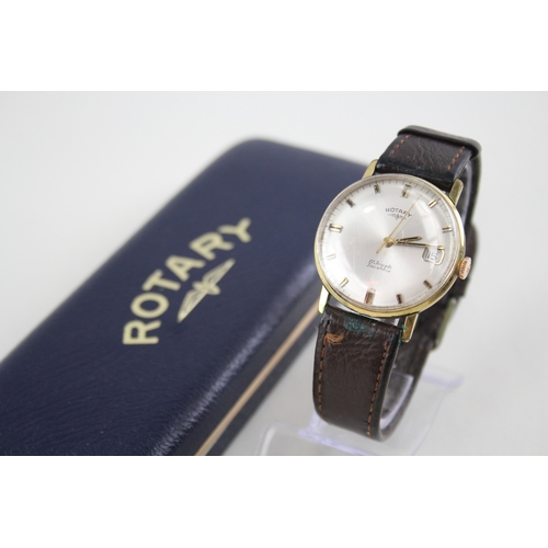 376 - Vintage Rotary Gold Tone Watch With Box & Paper Hand-Wind  WATCH RUNS