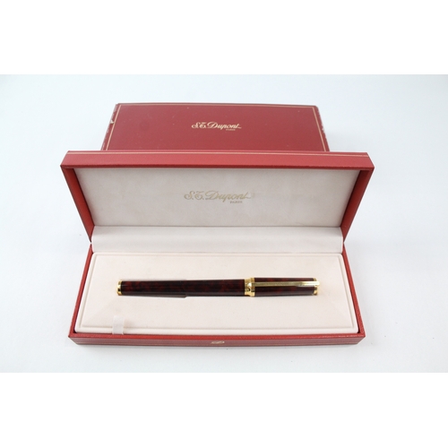 385 - S.T DUPONT Brown Lacquer & Gold Plate Detailed Ballpoint Pen / Biro WRITING