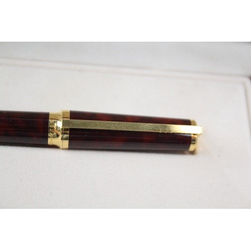 385 - S.T DUPONT Brown Lacquer & Gold Plate Detailed Ballpoint Pen / Biro WRITING