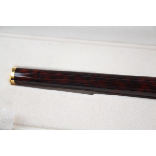 385 - S.T DUPONT Brown Lacquer & Gold Plate Detailed Ballpoint Pen / Biro WRITING