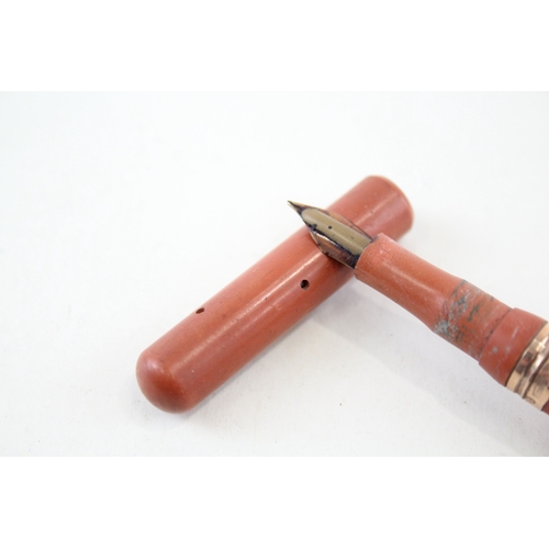 386 - Vintage Boots Aldor Orange Fountain Pen w/ 14ct Gold Nib, 9ct Gold Banding