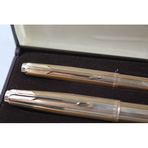 388 - Vintage Parker 61 Gold Plated Fountain Pen w/ 14ct Gold Nib, Ballpoint, Pencil