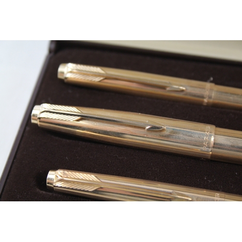 388 - Vintage Parker 61 Gold Plated Fountain Pen w/ 14ct Gold Nib, Ballpoint, Pencil