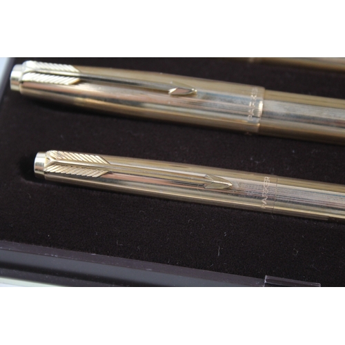 388 - Vintage Parker 61 Gold Plated Fountain Pen w/ 14ct Gold Nib, Ballpoint, Pencil