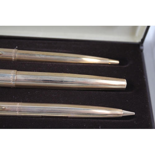 388 - Vintage Parker 61 Gold Plated Fountain Pen w/ 14ct Gold Nib, Ballpoint, Pencil