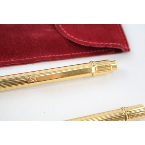 389 - Vintage Cartier Gold Plated Ballpoint Pen & Mechanical Pencil (54g)