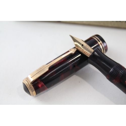 391 - Vintage Parker Vaccumatic Burgundy Fountain Pen w/ 14ct Gold Nib Writing Boxed