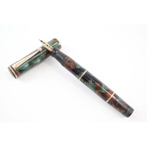 392 - Vintage Mabie Todd Swan Leverless Green Cased Fountain Pen w/ 14ct Gold Nib