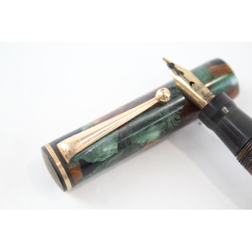 392 - Vintage Mabie Todd Swan Leverless Green Cased Fountain Pen w/ 14ct Gold Nib