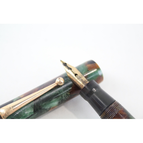 392 - Vintage Mabie Todd Swan Leverless Green Cased Fountain Pen w/ 14ct Gold Nib