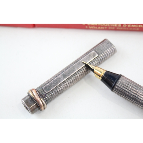 393 - Vintage Cartier Silver Plated Fountain Pen w/ 14ct Gold Nib WRITING