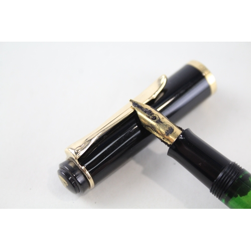 397 - Vintage Pelikan Black Cased Fountain Pen w/ Gold Plate M Nib WRITING