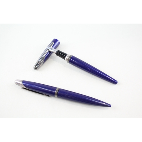 399 - Alfred DUNHILL Blue Lacquer Fountain Pen w/ 18ct White Gold Nib, Ballpoint Etc