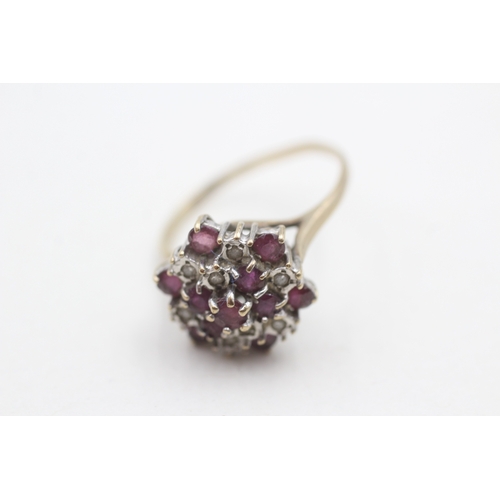 40 - 9ct gold ruby and diamond cluster ring (3.6g) AS SEEN - MISSHAPEN Size Q 1/2