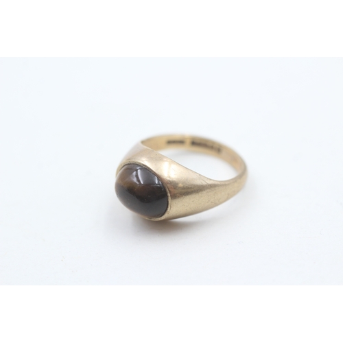 44 - 9ct gold vintage cabochon cut tigers eye dress ring (3.3g) Size J