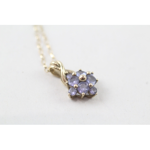 48 - 9ct gold tanzanite cluster pendant necklace (1.9g)