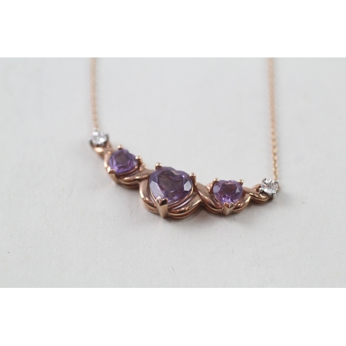 49 - 9ct rose gold amethyst & diamond necklace (1.9g)