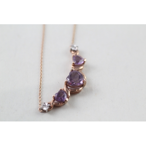 49 - 9ct rose gold amethyst & diamond necklace (1.9g)