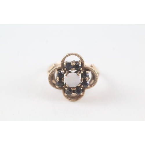 50 - 9ct gold sapphire and opal cluster ring (4.4g) Size L 1/2