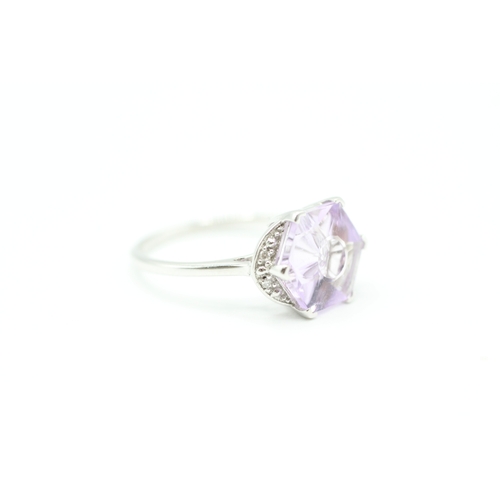 60 - 9ct gold amethyst and diamond ring (2.3g) Size L 1/2