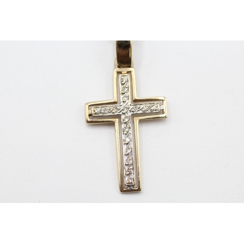 62 - 9ct gold diamond cross pendant and chain (2.4g)