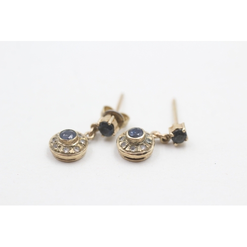 91 - 9ct gold sapphire and paste drop stud earrings (1.5g)