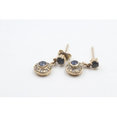 91 - 9ct gold sapphire and paste drop stud earrings (1.5g)