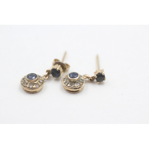 91 - 9ct gold sapphire and paste drop stud earrings (1.5g)