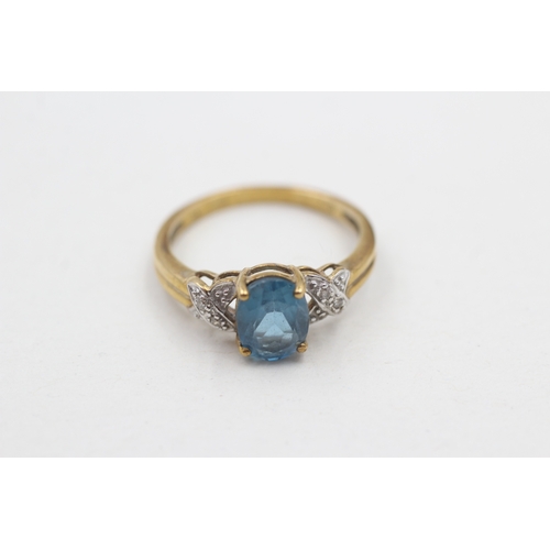 99 - 9ct gold blue topaz & diamond dress ring (2g) Size M 1/2