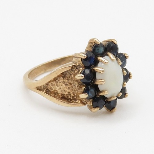 55 - 9ct gold opal and sapphire ring (3.6g) Size K