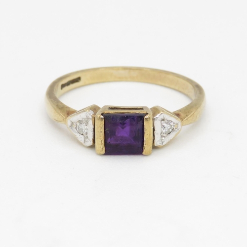 95 - 9ct gold amethyst & diamond dress ring (2.2g) Size  N