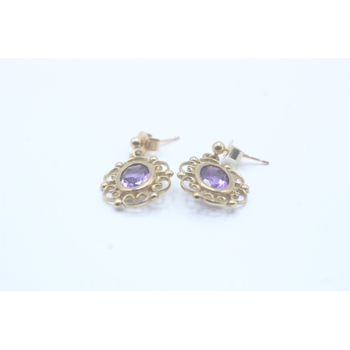 118 - 9ct gold amethyst drop earrings (2.3g)